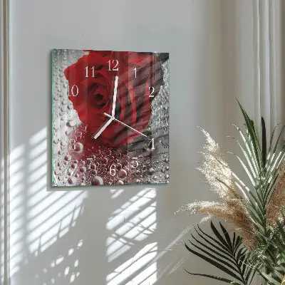 Kvadratinis laikrodis iš stiklo Rožė