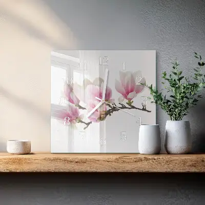 Kvadratinis laikrodis iš stiklo Magnolija