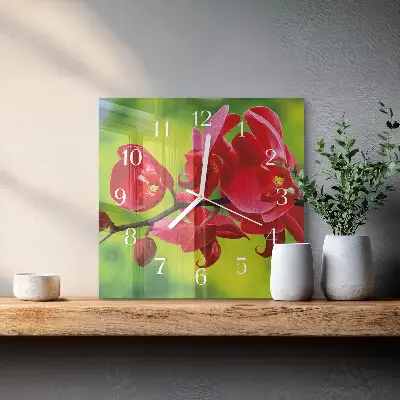 Kvadratinis laikrodis iš stiklo Orchidėja