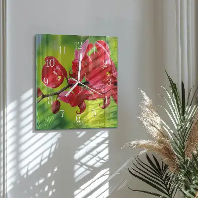 Kvadratinis laikrodis iš stiklo Orchidėja