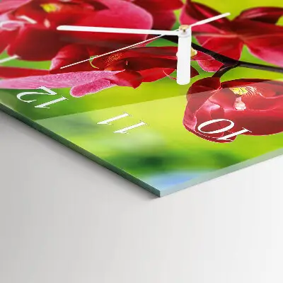 Kvadratinis laikrodis iš stiklo Orchidėja