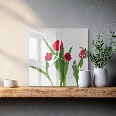 Kvadratinis stiklo laikrodis Tulpės