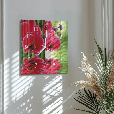 Kvadratinis laikrodis iš stiklo Orchidėja