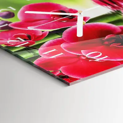 Kvadratinis laikrodis iš stiklo Orchidėja