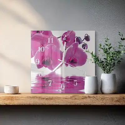 Kvadratinis stiklo laikrodis Orchidėja
