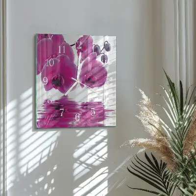 Kvadratinis stiklo laikrodis Orchidėja