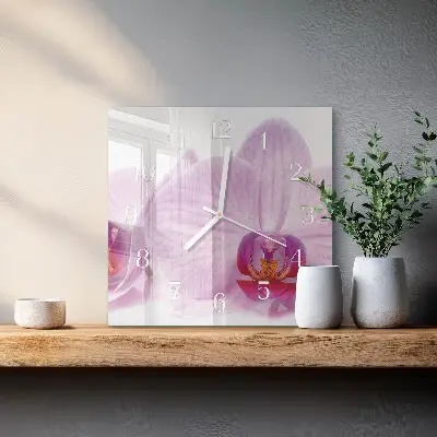 Kvadratinis stiklo laikrodis Orchidėja