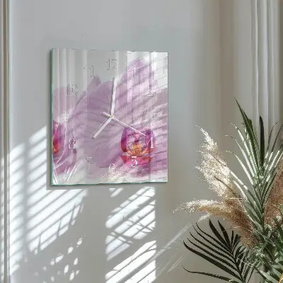 Kvadratinis stiklo laikrodis Orchidėja