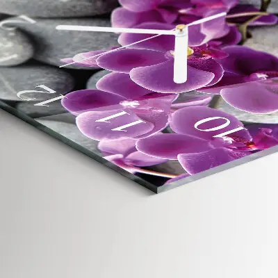 Kvadratinis laikrodis iš stiklo Akmenys ir orchidėja