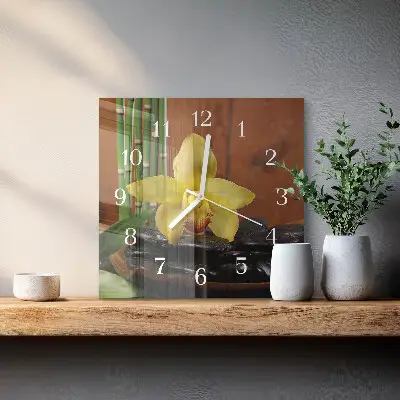 Kvadratinis stiklo laikrodis Bambuko orchidėja