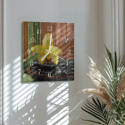 Kvadratinis stiklo laikrodis Bambuko orchidėja