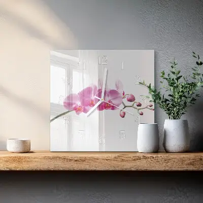 Kvadratinis laikrodis iš stiklo Orchidėja