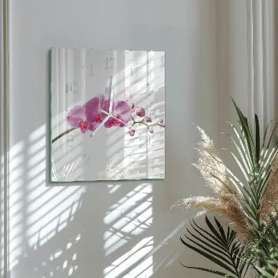 Kvadratinis laikrodis iš stiklo Orchidėja