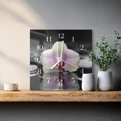 Kvadratinis laikrodis iš stiklo Orchidėja