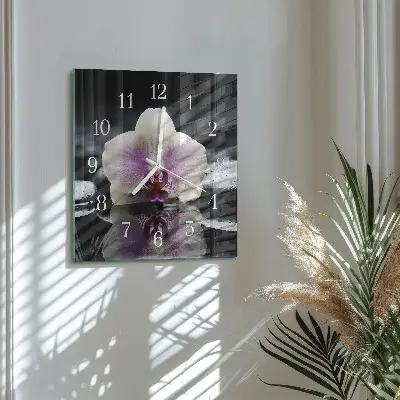 Kvadratinis laikrodis iš stiklo Orchidėja