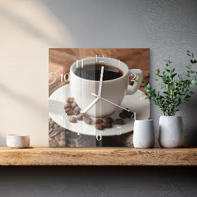 Kvadratinis laikrodis iš stiklo Kava