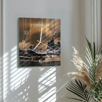 Kvadratinis laikrodis iš stiklo Kalnai