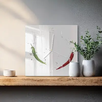 Kvadratinis stiklo laikrodis Čili pipirai