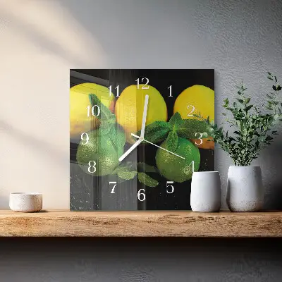 Kvadratinis laikrodis iš stiklo Citrinos