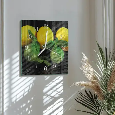 Kvadratinis laikrodis iš stiklo Citrinos