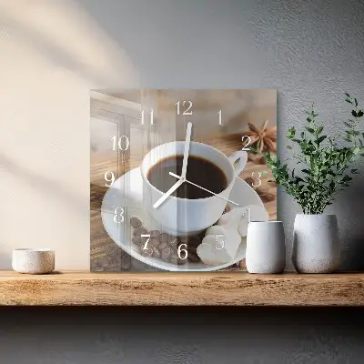 Kvadratinis laikrodis iš stiklo Kava