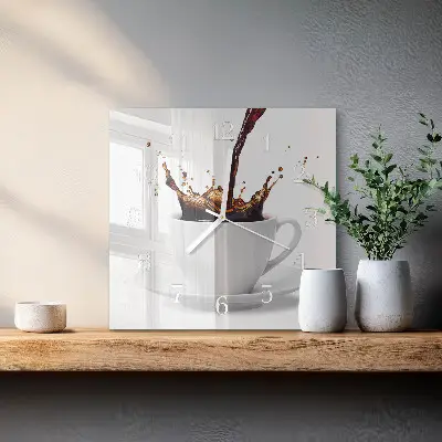 Kvadratinis laikrodis iš stiklo Kava