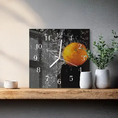 Kvadratinis laikrodis iš stiklo Oranžinė