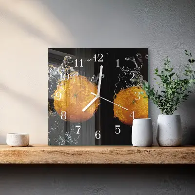 Kvadratinis laikrodis iš stiklo Apelsinai