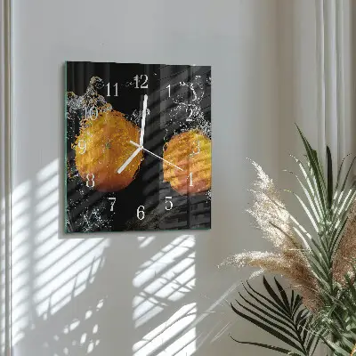 Kvadratinis laikrodis iš stiklo Apelsinai