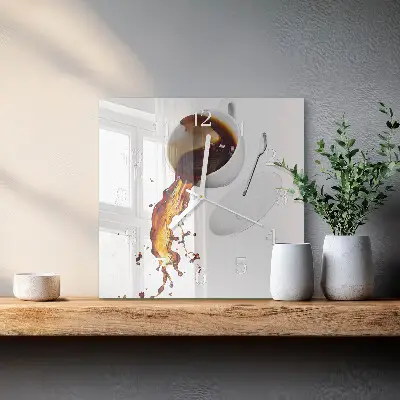 Kvadratinis laikrodis iš stiklo Kava