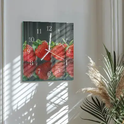 Kvadratinis laikrodis iš stiklo Braškės