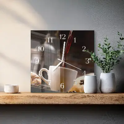 Kvadratinis laikrodis iš stiklo Kava
