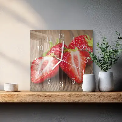 Kvadratinis laikrodis iš stiklo Braškės