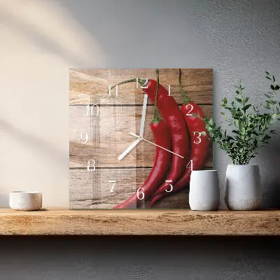 Kvadratinis stiklo laikrodis Čili pipirai
