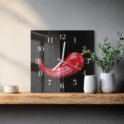 Kvadratinis stiklo laikrodis Čili pipirai