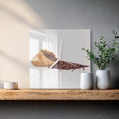 Kvadratinis laikrodis iš stiklo Kavos pupelės