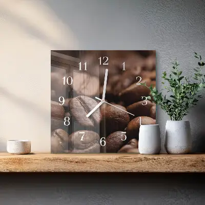 Kvadratinis laikrodis iš stiklo Kavos pupelės