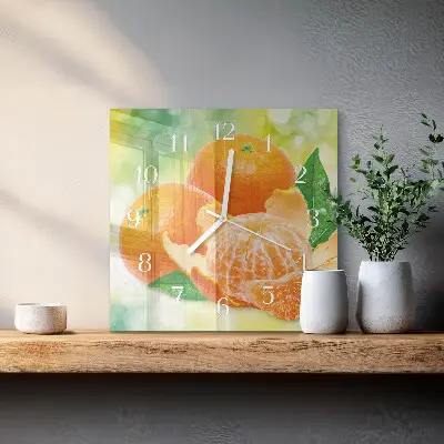 Kvadratinis laikrodis iš stiklo Apelsinai