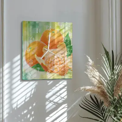 Kvadratinis laikrodis iš stiklo Apelsinai