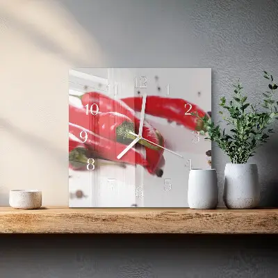 Kvadratinis laikrodis iš stiklo Čili pipirai