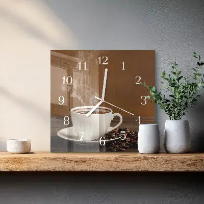 Kvadratinis laikrodis iš stiklo Kava