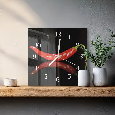 Kvadratinis stiklo laikrodis Čili pipirai