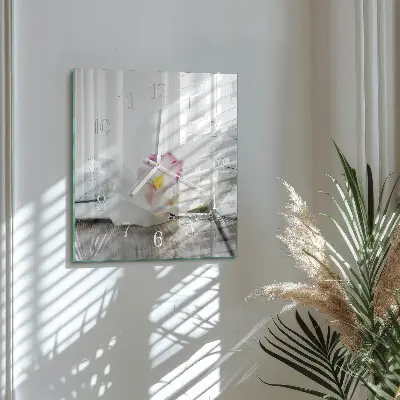 Kvadratinis laikrodis iš stiklo Orchidėja