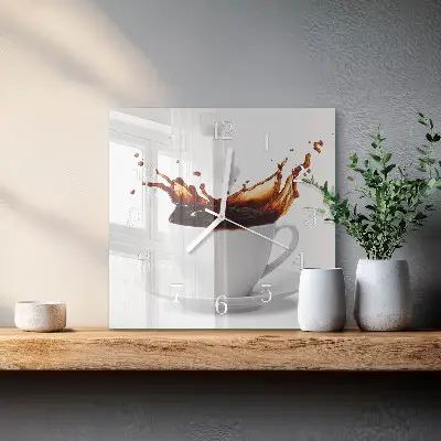 Kvadratinis laikrodis iš stiklo Kava