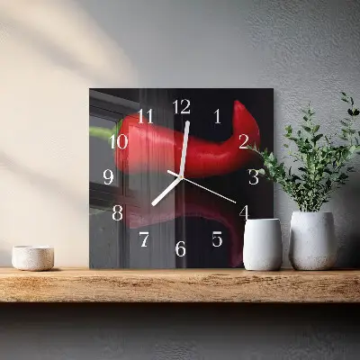 Kvadratinis stiklo laikrodis Čili pipirai
