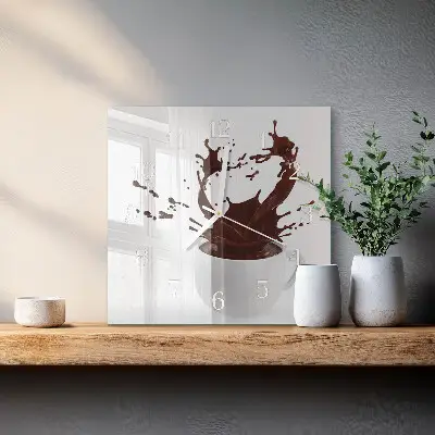 Kvadratinis laikrodis iš stiklo Kava