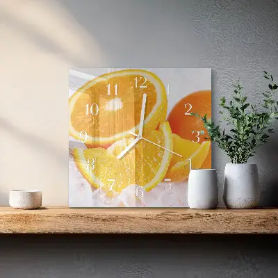 Kvadratinis laikrodis iš stiklo Apelsinai