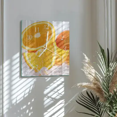 Kvadratinis laikrodis iš stiklo Apelsinai