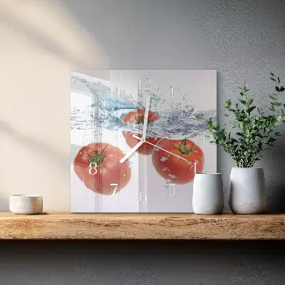 Kvadratinis laikrodis iš stiklo Pomidorai