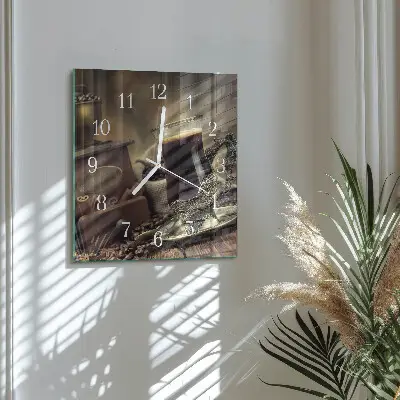 Kvadratinis laikrodis iš stiklo Kava